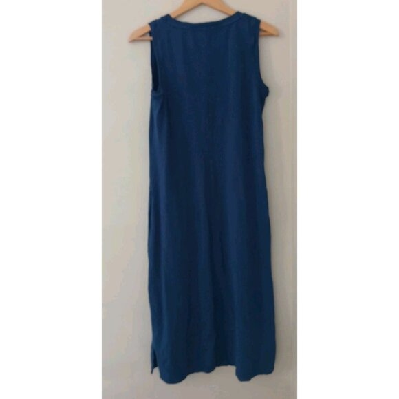 T by Talbots Sleeveless Midi Dress Size Medium Blue Cotton Pockets Coastal Tank - Picture 7 of 11